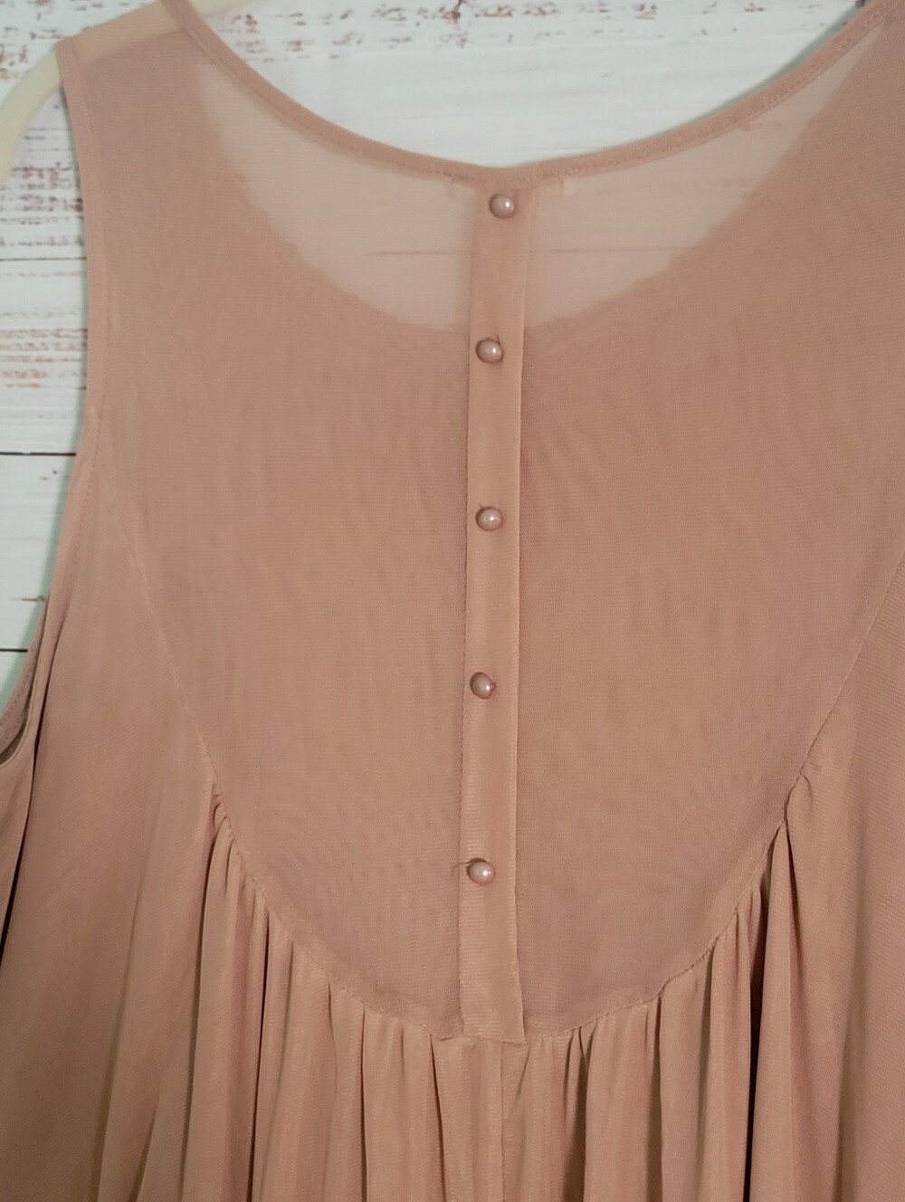 Sheer Mesh Crochet Babydoll Sleeveless Tunic Top Beige Large - Picture 8 of 8